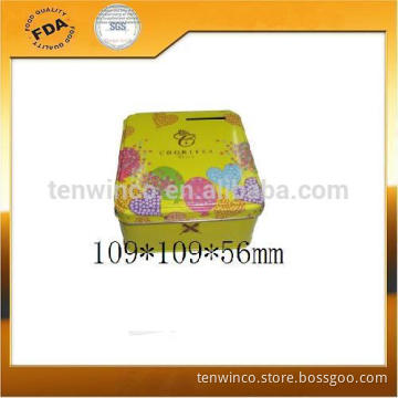 Square Printed Metale Empty Cracker Tin Boxes,Coin Tin Cans